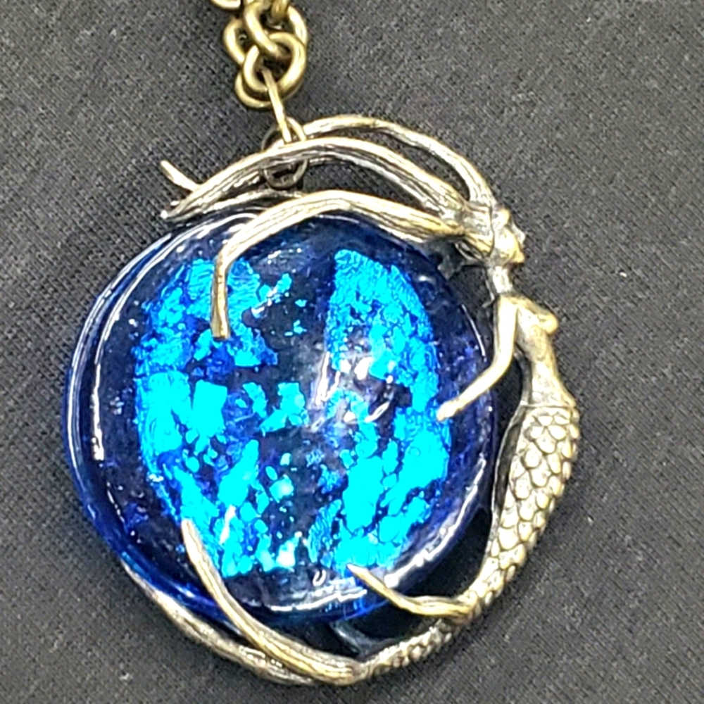 RARE Mermaid Necklace with Blue Glass Disc